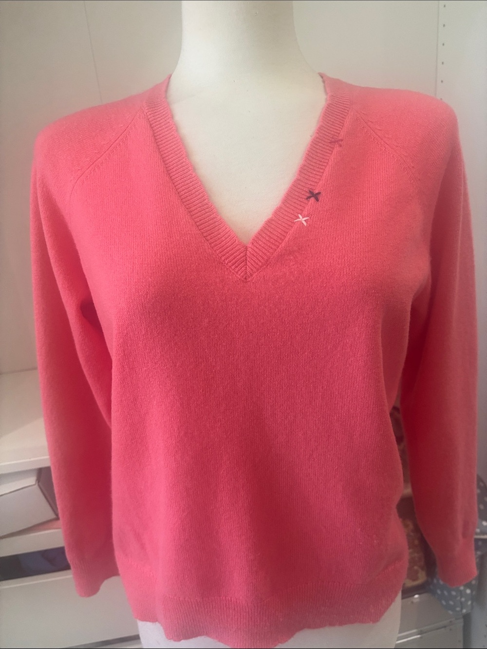 Sundry Coral-Pink V-Neck Pullover Sweater